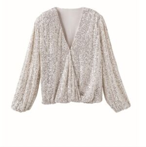 Like New Matilda Jane Women's Silver Sequin Top Size Medium New Years